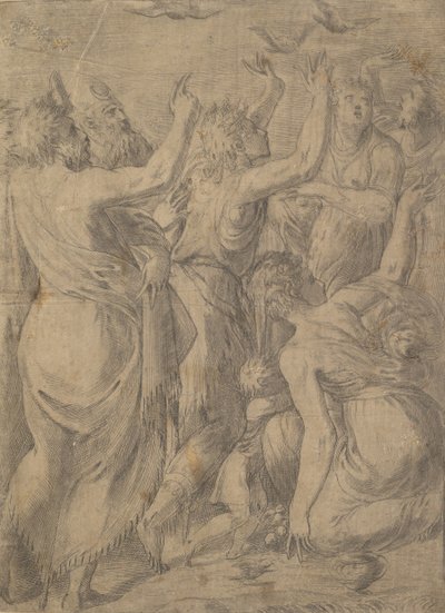 Moses zeigt den Israeliten die Wachteln, das Wunder der Wachteln und des Manna, ca. 1545 von Andrea Schiavone