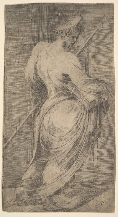 Sankt Jakobus der Ältere, der einen Stab und ein Buch hält, nach rechts blickend, aus Christus und die Apostel, ca. 1548-50 von Andrea Schiavone