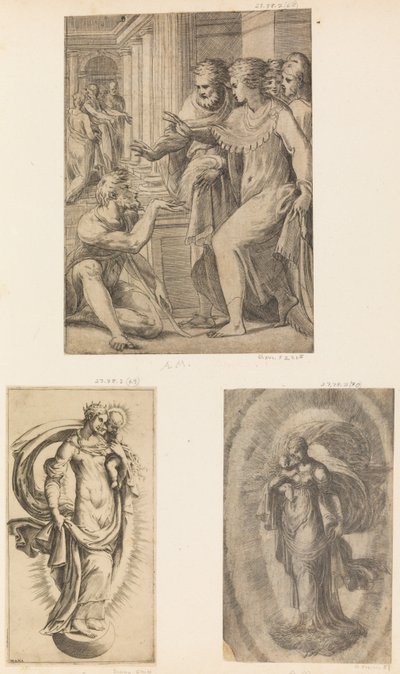 St. Peter und St. Johannes heilen den Lahmen, Jungfrau und Kind, ca. 1543-60 von Andrea Schiavone