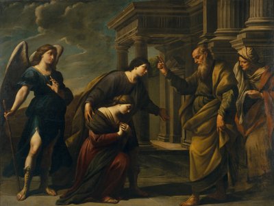 Raguels Segen ihrer Tochter Sarah vor der Abreise aus Ekbatana mit Tobias, um 1640 von Andrea Vaccaro
