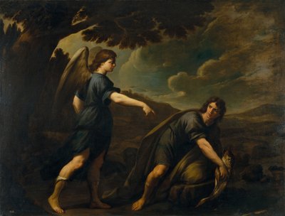 Der Engel und Tobias mit dem Fisch, um 1640 von Andrea Vaccaro