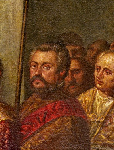 Ein venezianischer Senator, Detail von Andrea Vicentino