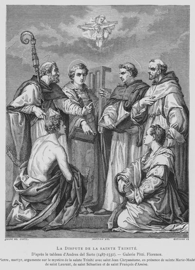 Disputation über die Dreifaltigkeit (Lithografie) von Andrea del (after) Sarto