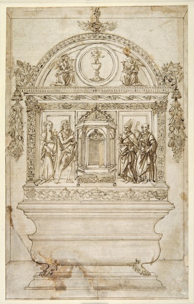 Entwurf für den Altar einer Kapelle, mit einem Tabernakel für die Eucharistie von Andrea del (follower of) Verrocchio