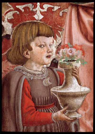 Jungfrau mit Kind, zwei Engeln, Johannes dem Täufer und einem weiteren Heiligen, sowie zwei Kindern der Familie Pazzi (Detail) von Andrea del Castagno