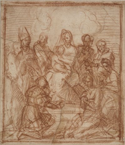 Thronende Madonna mit Kind und acht Heiligen Kompositionsstudie, 1528 von Andrea del Sarto