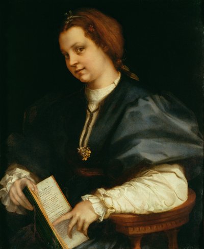 Dame mit Buch der Verse von Petrarca von Andrea del Sarto