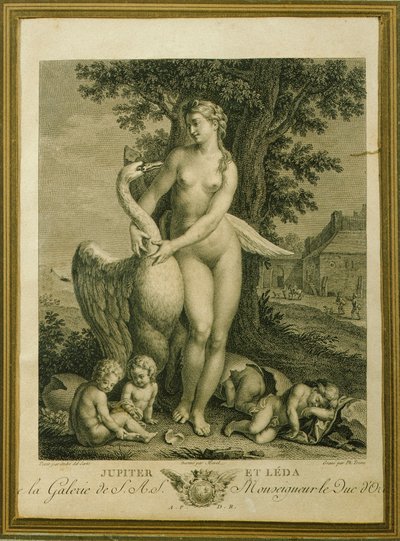 Leda und der Schwan, Gravur von Philippe Triere, nach einer Zeichnung von Andrea Del Sarto von Andrea del Sarto