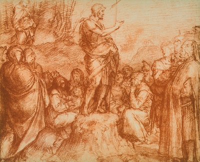 Johannes der Täufer predigt den Massen (Vorbereitungsstudie für das Fresko im Chiostro dello Scalzo) von Andrea del Sarto