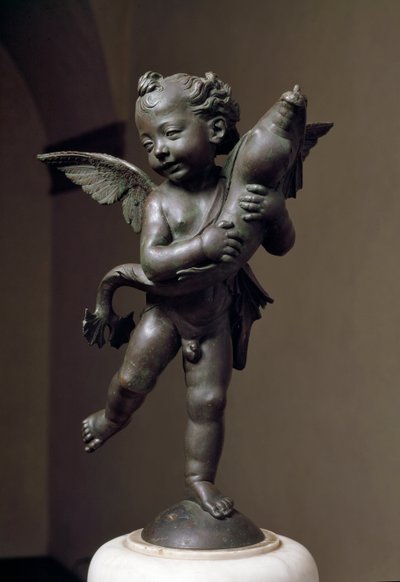 Liebe mit Delfin Bronzeskulptur von Verrocchio von Andrea del Verrocchio