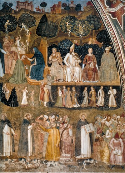 Triumph der Kirche, Kirche Militante und Triumphierende (Allegorie der aktiven und triumphierenden Kirche und des Dominikanerordens) von Andrea di Bonaiuto