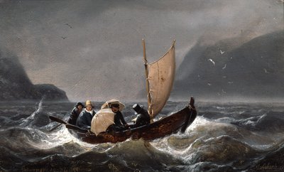 Künstler bei stürmischem Wetter im Sognefjord von Andreas Achenbach