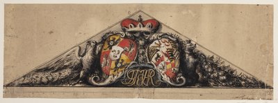 Heraldischer Entwurf in einem Dreiecksgiebel von Andreas Bodan II