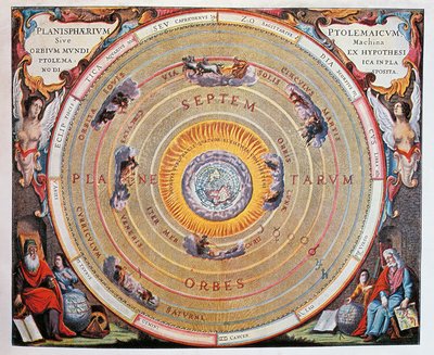 Weltkarte, Studie der Erde basierend auf den Theorien von Ptolemäus von Andreas Cellarius