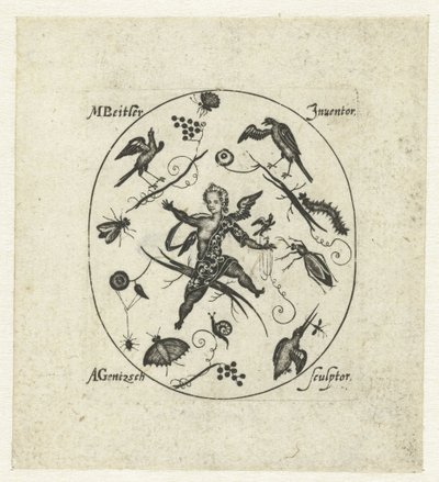 Oval mit Putto umgeben von Vögeln, Schmetterlingen und Insekten von Andreas Gentzsch