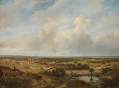 Ansicht der Dünen mit den Ruinen der Burg Brederode bei Santpoort von Andreas Schelfhout