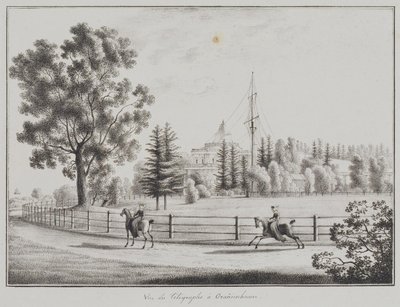 Ansicht des Rodelpavillons und des Telegrafen in Oranienbaum, 1821-1822 von Andrei Yefimovich Martynov