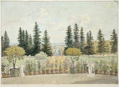 Ansicht von der Terrasse des Oranienbaum-Palastes in Lomonossow von Andrei Yefimovich Martynov