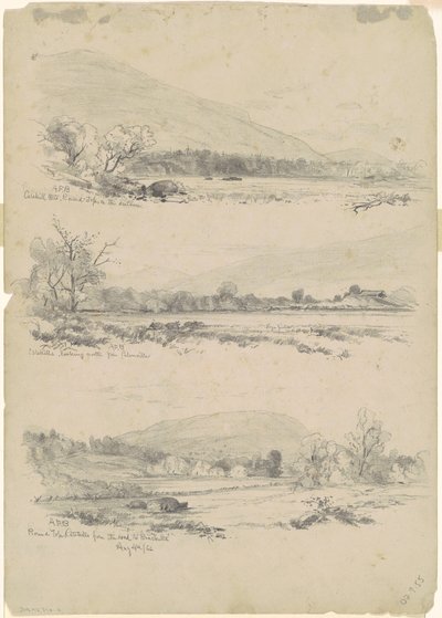 Catskill Mountains, Round-Top in der Ferne; Catskills Blick nach Norden von Palenville; und Round Top, Catskills, von der Straße nach Bracketts (verso) von Andrew Fisher Bunner