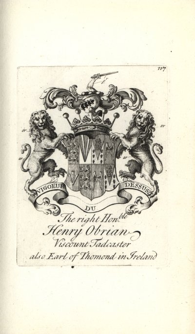 Wappen und Wappenschild des ehrenwerten Henry O’Brien, Viscount Tadcaster, 8. Earl of Thomond in Irland von Andrew Johnston