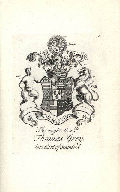Wappen und Wappenschild des ehrenwerten Thomas Grey, 2. Earl of Stamford von Andrew Johnston