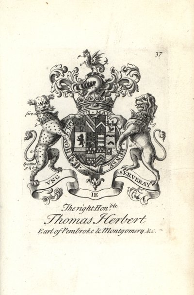 Wappen und Wappenschild des ehrenwerten Thomas Herbert, 8. Earl of Pembroke und Montgomery von Andrew Johnston