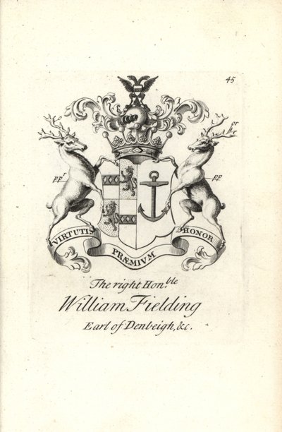 Wappen und Wappenschild des hochadeligen William Fielding, 5. Graf von Denbeigh von Andrew Johnston