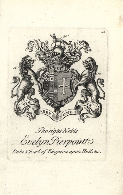 Wappen und Wappenschild des hochadeligen Evelyn Pierpoint, Herzog und Graf von Kingston upon Hull von Andrew Johnston