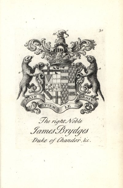 Wappen und Wappenschild des hochadligen James Brydges, Herzog von Chandos von Andrew Johnston