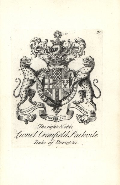 Wappen und Wappenschild des edlen Lionel Cranfield Sackville, Herzog von Dorset von Andrew Johnston