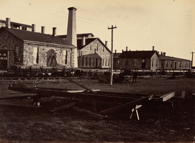Tafel 17. Laramie Maschinenwerkstätten, von Südwesten, 1869 von Andrew Joseph Russell
