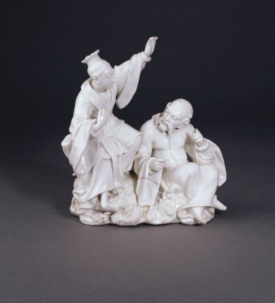 Eine Derby-Chinoiserie-Gruppe mit trockener Kante, emblematisch für das Hören aus einem Satz der Sinne, ca. 1750-52 von Andrew Planché