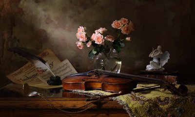 Romantische Violine und Rosen von Andrey Morozov