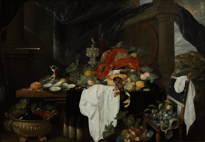 Ein Prunkstillleben mit Früchten, Austern und Hummern von Andries Benedetti