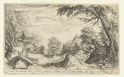 Landschaft mit einem Hirsch auf einer Brücke von Andries Jacobsz. Stock