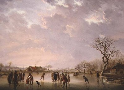 Winterszene mit Schlittschuhläufern von Andries Vermeulen