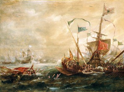 Spanisches Gefecht mit Barbareskenpiraten, erste Hälfte des 17. Jahrhunderts von Andries van Eertvelt