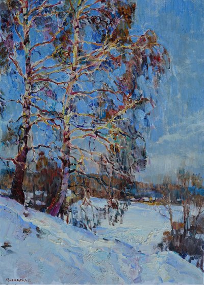 Sonnenbeschienene Winterbirken von Andrii Kutsachenko