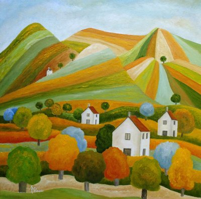 Farbenfrohes Dorf am Hang von Angeles M. Pomata