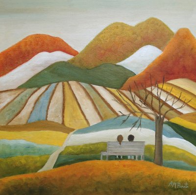 Paar auf Herbstbank von Angeles M. Pomata
