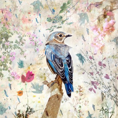Vintage Blumenblaukehlchen von Angeles M. Pomata