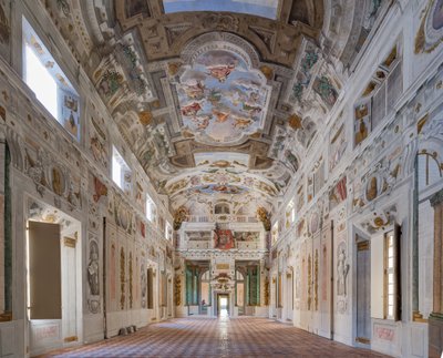 Decke des Saals mit den Bologna-Quartieren, Saal der Wachen, Este Herzogspalast, Sassuolo, Italien von Angelo Michele Colonna
