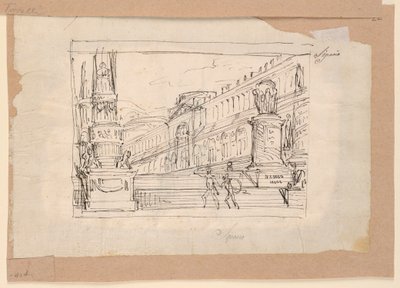 Vorhangdesign, Soldaten an einer Treppe von Angelo Toselli