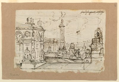 Bühnenbild, Gruppe antiker Denkmäler von Angelo Toselli