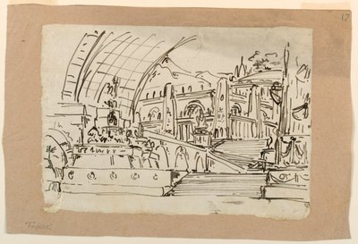 Bühnenbild, Gruppe antiker Denkmäler von Angelo Toselli