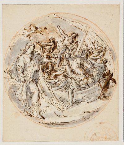 Tondo mit Christus, der Petrus befiehlt, auf dem Wasser zu gehen, und ein Fragment einer kleineren Skizze für dasselbe von Angelo de
