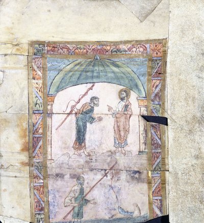 Christus unterweist Petrus in Kapernaum über das Tributgeld, ca. 1000 n. Chr. von Anglo Saxon
