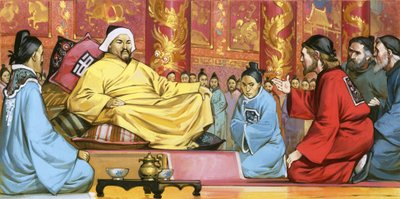 Marco Polo am Hof von Kublai Khan, 20. Jahrhundert von Angus McBride