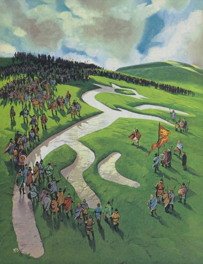 Uffington White Horse, gebaut von Alfred dem Großen nach der Schlacht bei Ashdown gegen die Dänen von Angus McBride