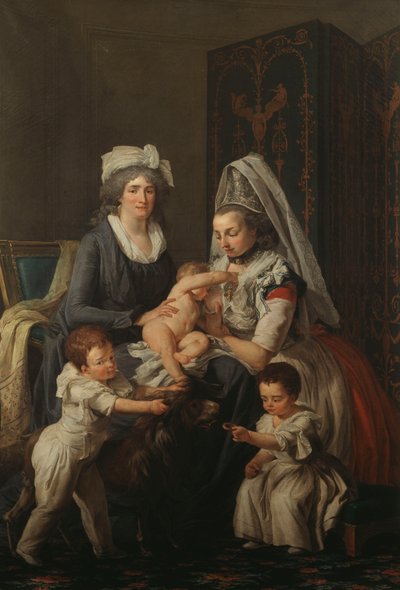 Porträt einer Dame, in einem Innenraum mit ihrer Amme und drei Kindern von Anicet Charles Lemonnier